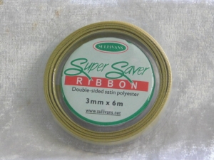 3mm x 6m Double Sided Satin Ribbon Bisque